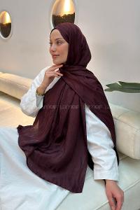 Lamelif  Shine Desen Ayrobin Floş Jakar  Şal Koyu Bordo