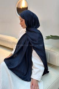 Lamelif  Shine Desen Ayrobin Floş Jakar  Şal Lacivert