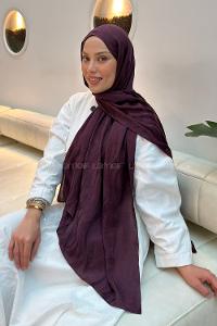 Lamelif  Shine Desen Ayrobin Floş Jakar  Şal Mürdüm