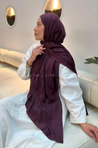 Lamelif  Shine Desen Ayrobin Floş Jakar  Şal Mürdüm