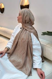 Lamelif  Shine Desen Ayrobin Floş Jakar  Şal Vizon