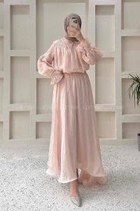 Lamelif Tesettür Şifon Takım Pudra Pembe