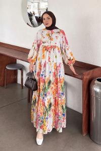 Lamelif Çiçek Baskılı Tesettür Elbise