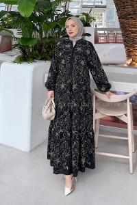 Lamelif Katleya Model İşlemeli Elbise Siyah