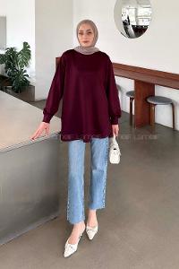 Lamelif Kristal Dikişli Sweat Bordo