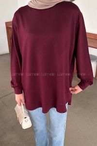 Lamelif Kristal Dikişli Sweat Bordo