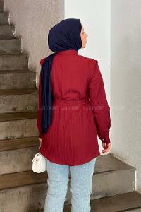 Lamelif Lamelif Vatkalı Yarım Pelerinli Gömlek Bordo
