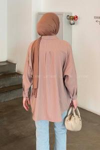 Lamelif Sırt Robalı Çizgi Detaylı Tunik Kahve