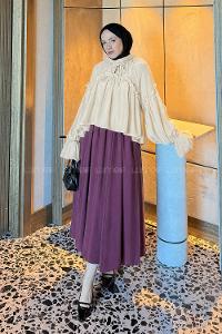 Lamelif Balon Kol Bluz Krem