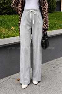 Lamelif Çizgi Detaylı Kordonlu Pantolon Gri