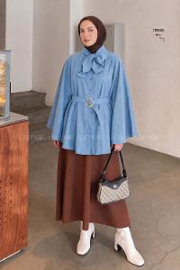 Lamelif Fiyonk Yakalı Bağlamalı Panço Bebe Mavisi