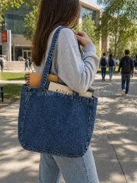 Lamelif Kadın Dükortta Denim Kar Yıkama Günlük Spor Plaj Okul Çanta [KOT Totebag]