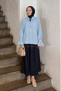 Lamelif Yakası Bağcıklı Bluz Bebe Mavisi