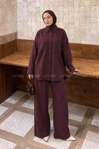 Lamelif Cepli Modal Pantolonlu Takım Mürdüm