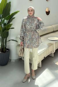 Indigo Shirt Collar Long Arm Sandy Fabric Printed Shirt