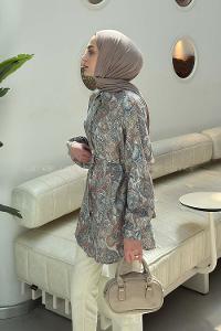 Indigo Shirt Collar Long Arm Sandy Fabric Printed Shirt