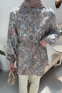 Indigo Shirt Collar Long Arm Sandy Fabric Printed Shirt