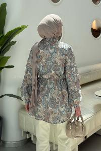 Indigo Shirt Collar Long Arm Sandy Fabric Printed Shirt