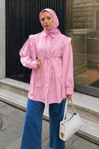 Candy Pink Shirt Collar Long Arm Cotton Poplin Fabric Shirt