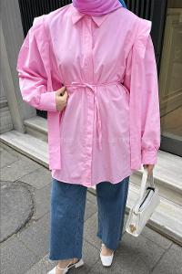 Candy Pink Shirt Collar Long Arm Cotton Poplin Fabric Shirt