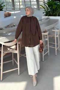 Lamelif Fular Detaylı Gömlek Acı Kahve