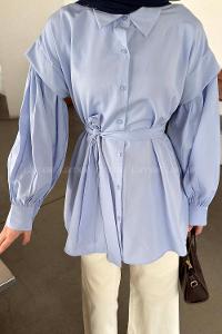 Baby Blue Shirt Collar Long Arm Crepe Fabric Unprinted Shirt