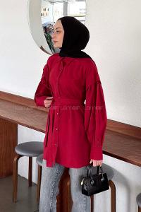 Claret Red Shirt Collar Long Arm Crepe Fabric Unprinted Shirt