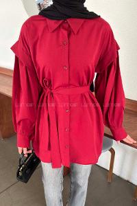 Claret Red Shirt Collar Long Arm Crepe Fabric Unprinted Shirt