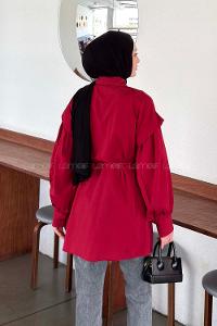 Claret Red Shirt Collar Long Arm Crepe Fabric Unprinted Shirt