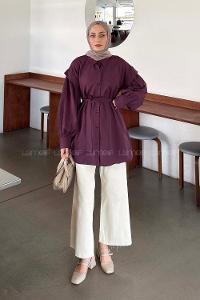 Plum Shirt Collar Long Arm Crepe Fabric Unprinted Shirt