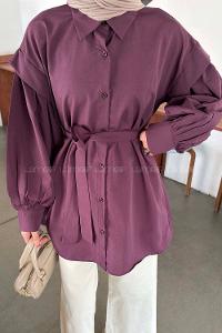 Plum Shirt Collar Long Arm Crepe Fabric Unprinted Shirt