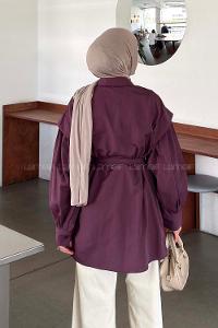 Plum Shirt Collar Long Arm Crepe Fabric Unprinted Shirt