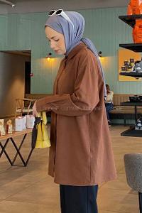 Bitter Brown Shirt Collar Long Arm Cotton Unprinted Shirt