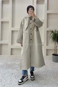Stone Long Arm Gabardin Trench Coat