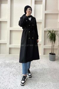 Black Long Arm Polyester Trench Coat