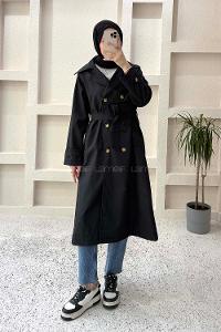 Black Long Arm Polyester Trench Coat