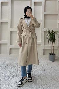 Stone Long Arm Polyester Trench Coat