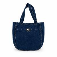 Lamelif Yıkamalı Kot Arma Detaylı Denim Koyu Mavi Çanta[Kot Totebag]