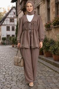 Bitter Brown V Neck Long Arm Cotton Lycra Regular Trousers Comfortable Suit