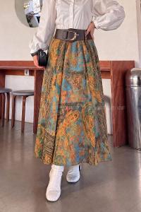 Lamelif Desenli Kemer Detaylı Şifon Etek