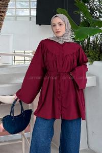 Claret Red Neckband Long Arm Cotton Shirt