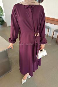 Plum Shirt Collar Long Arm Buckle Crepe Fabric Straight Skirt Suit
