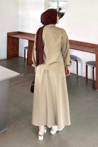 Mink Shirt Collar Long Arm Buckle Crepe Fabric Straight Skirt Suit