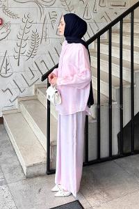 Lamelif Cepli Modal Pantolonlu Takım Pembe