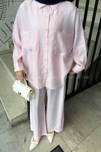 Lamelif Cepli Modal Pantolonlu Takım Pembe