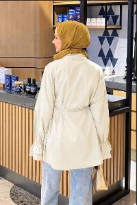 Lamelif Fırfırlı Bağlama Detaylı Gömlek Bej