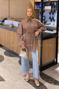 Soft Brown Shirt Collar Long Arm Cotton Shirt