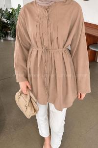 Soft Brown Crew Neck Long Arm Cotton Unprinted Shirt
