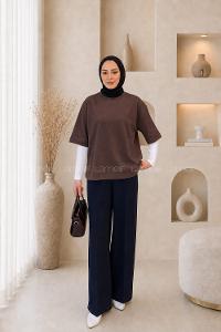 Lamelif Kısa Kol Basic T-shirt Acı Kahve