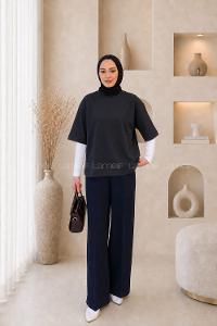 Lamelif Kısa Kol Basic T-shirt Siyah